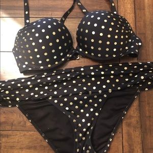 Black with gold polka dot padded bathing suit